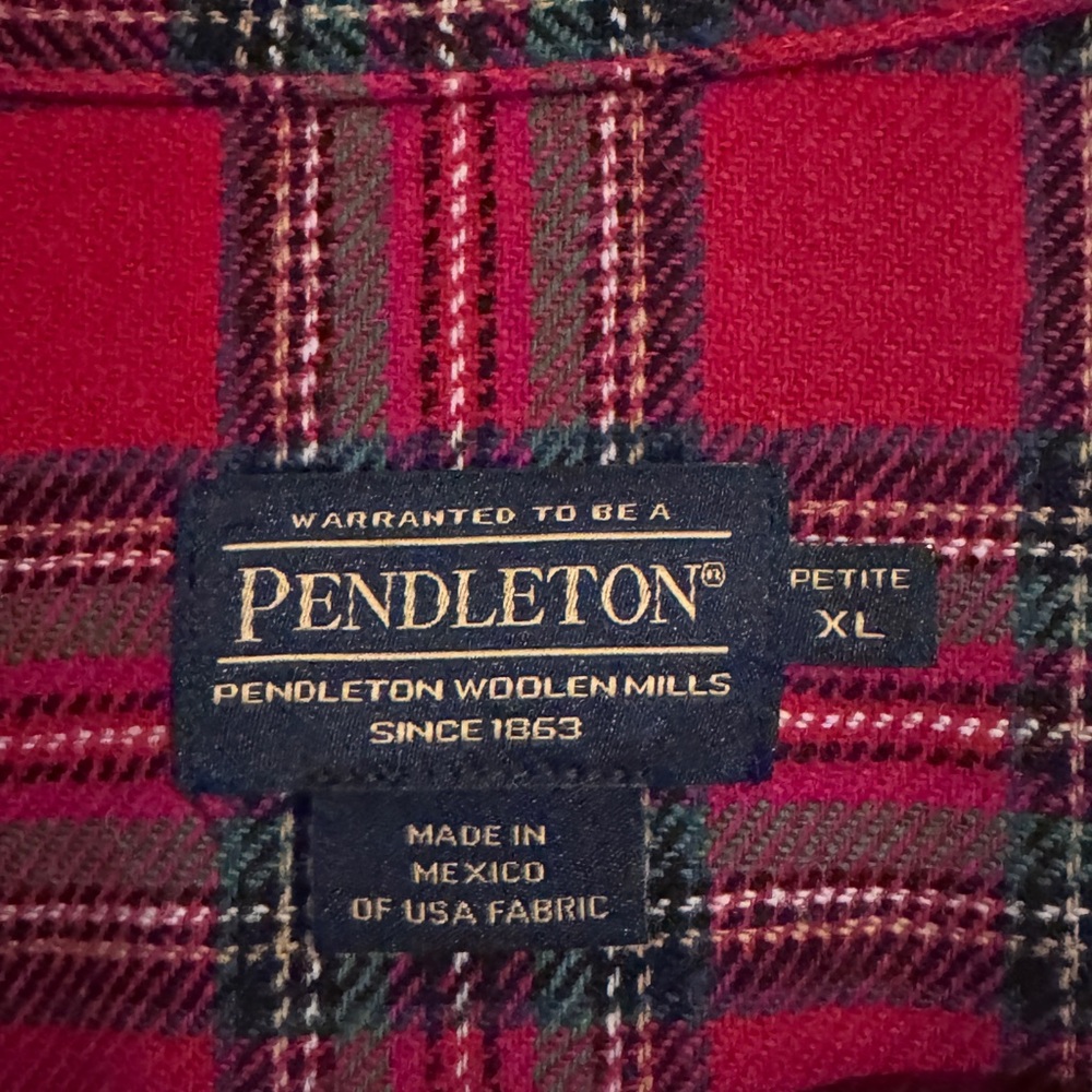 Pendleton Red and Green Plaid Wool Shirt- XL Petite - Picture 2 of 4